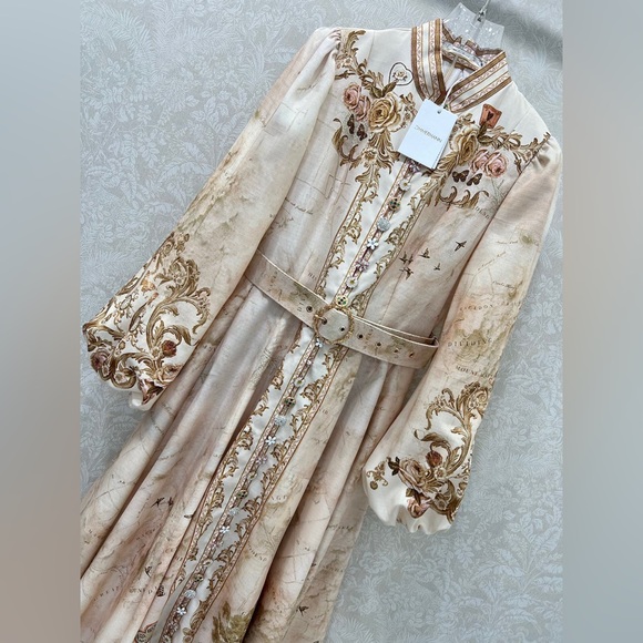 Zimmermann Cream and Gold Long Sleeve Dress - Picture 3 of 8